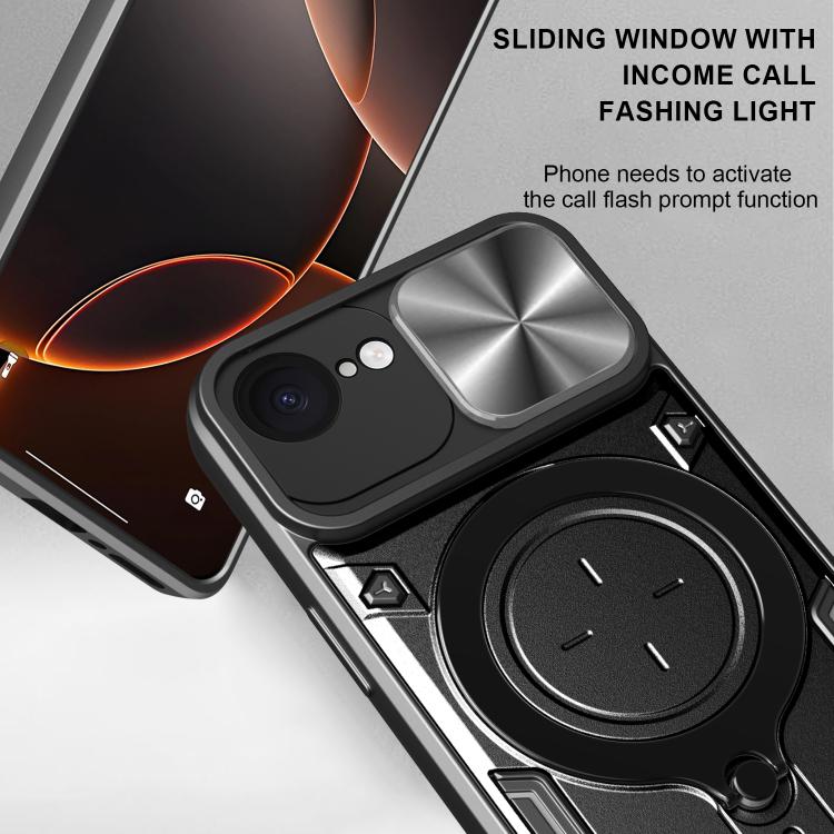 CD Texture Sliding Camshield Magnetic Holder Phone Case, For iPhone 16e, For iPhone 16 Pro Max, For iPhone 16 Pro, For iPhone 16 Plus, For iPhone 16