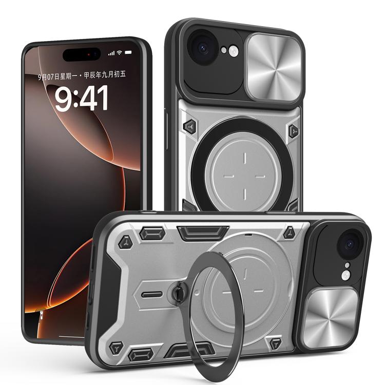 CD Texture Sliding Camshield Magnetic Holder Phone Case, For iPhone 16e, For iPhone 16 Pro Max, For iPhone 16 Pro, For iPhone 16 Plus, For iPhone 16