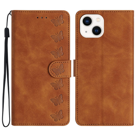 Seven Butterflies Embossed Leather Phone Case, For iPhone 14, For iPhone 14 Pro, For iPhone 14 Pro Max, For iPhone 13 Pro Max, For iPhone 13 Pro