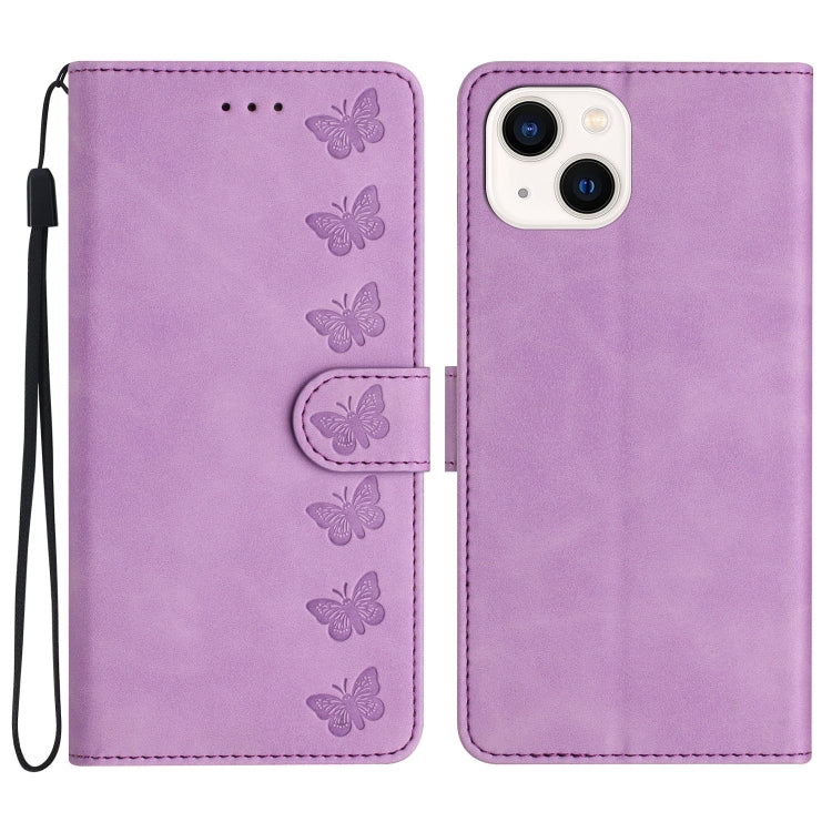 Seven Butterflies Embossed Leather Phone Case, For iPhone 14, For iPhone 14 Pro, For iPhone 14 Pro Max, For iPhone 13 Pro Max, For iPhone 13 Pro