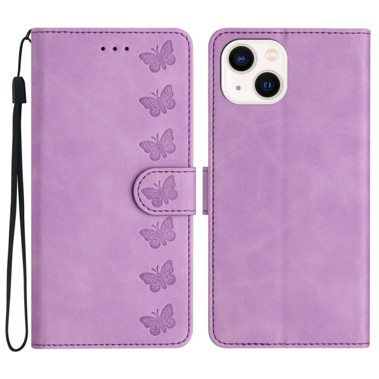 Seven Butterflies Embossed Leather Phone Case, For iPhone 15 Pro Max, For iPhone 15 Pro, For iPhone 15 Plus, For iPhone 15, For iPhone 14 Plus