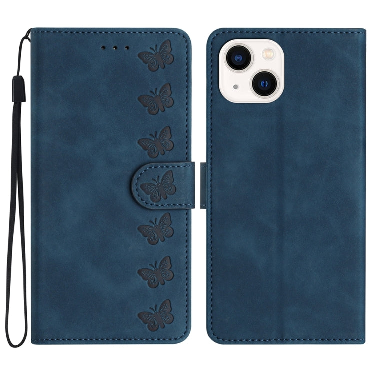 Seven Butterflies Embossed Leather Phone Case, For iPhone 15 Pro Max, For iPhone 15 Pro, For iPhone 15 Plus, For iPhone 15, For iPhone 14 Plus