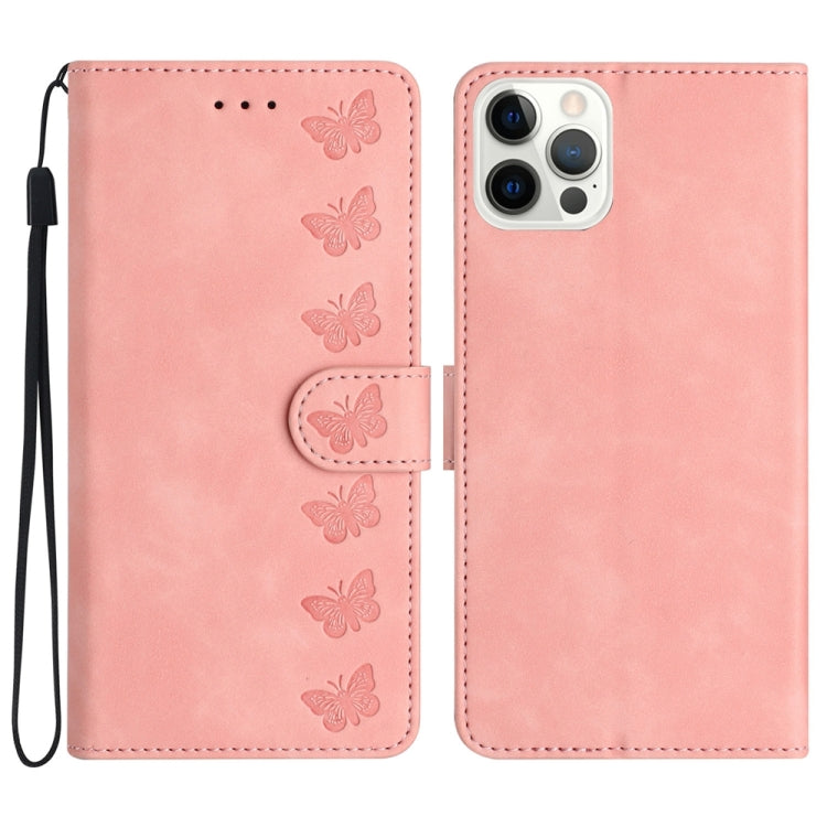 Seven Butterflies Embossed Leather Phone Case, For iPhone 14, For iPhone 14 Pro, For iPhone 14 Pro Max, For iPhone 13 Pro Max, For iPhone 13 Pro