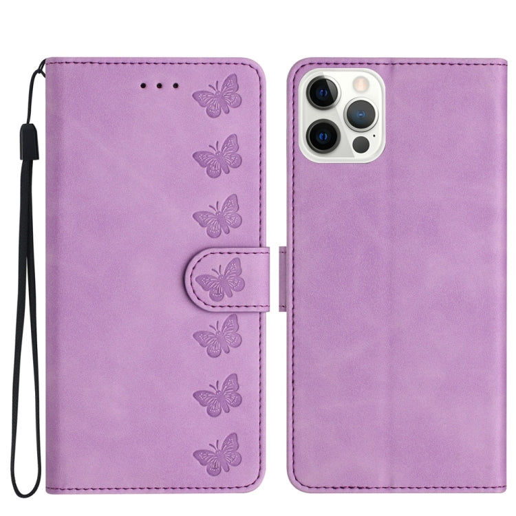 Seven Butterflies Embossed Leather Phone Case, For iPhone 14, For iPhone 14 Pro, For iPhone 14 Pro Max, For iPhone 13 Pro Max, For iPhone 13 Pro