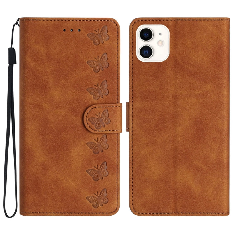 Seven Butterflies Embossed Leather Phone Case, For iPhone 13, For iPhone 13 mini, For iPhone 12, For iPhone 12 Pro Max, For iPhone 12 Pro