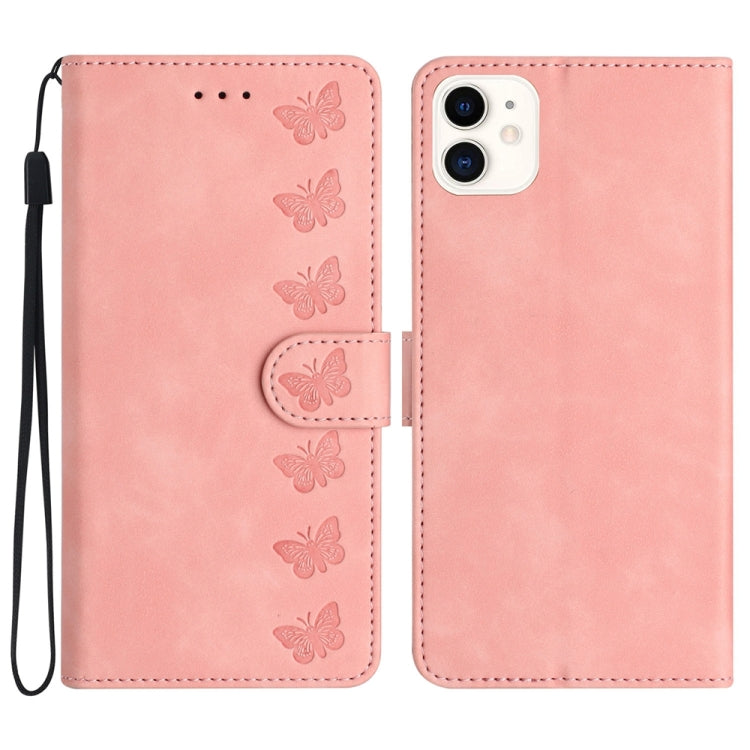 Seven Butterflies Embossed Leather Phone Case, For iPhone 13, For iPhone 13 mini, For iPhone 12, For iPhone 12 Pro Max, For iPhone 12 Pro