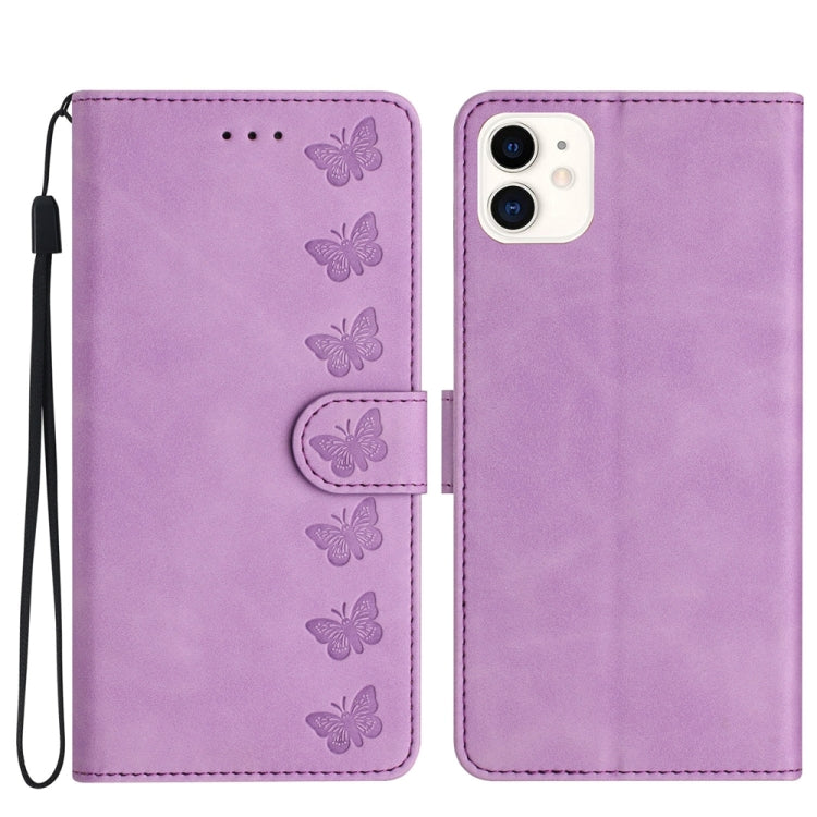 Seven Butterflies Embossed Leather Phone Case, For iPhone 13, For iPhone 13 mini, For iPhone 12, For iPhone 12 Pro Max, For iPhone 12 Pro