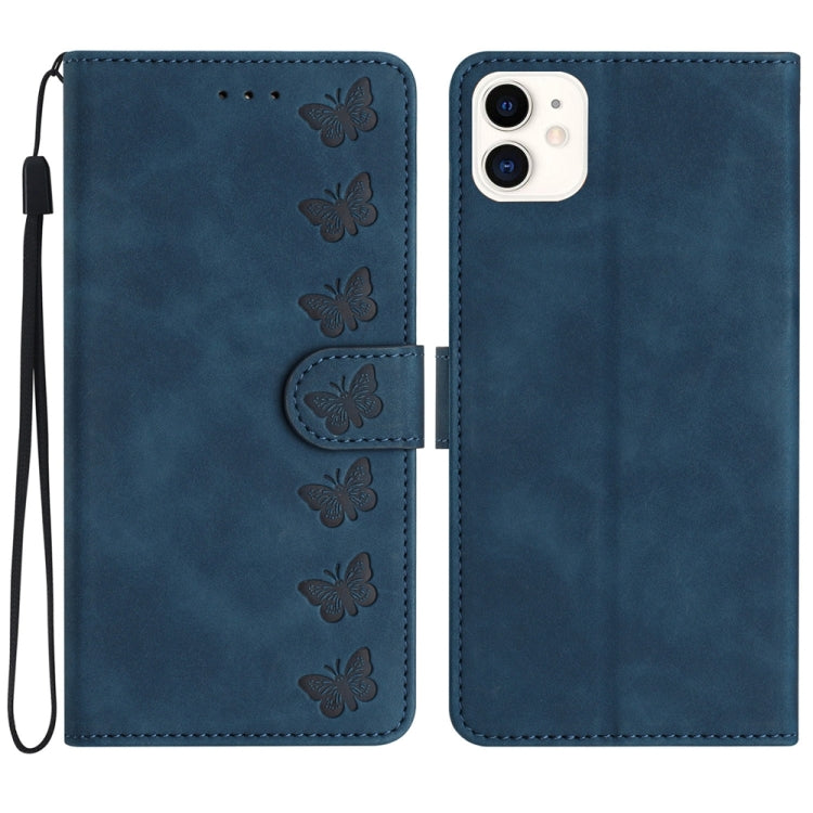 Seven Butterflies Embossed Leather Phone Case, For iPhone 13, For iPhone 13 mini, For iPhone 12, For iPhone 12 Pro Max, For iPhone 12 Pro