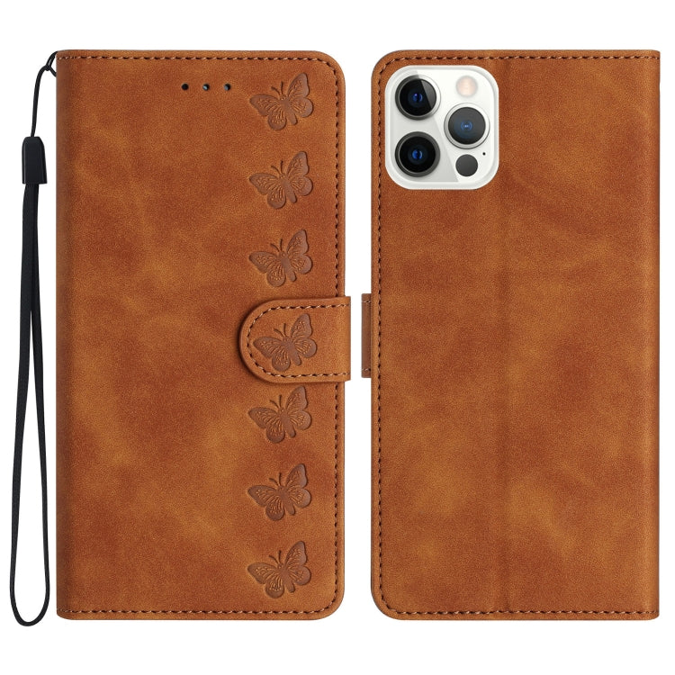 Seven Butterflies Embossed Leather Phone Case, For iPhone 15 Pro Max, For iPhone 15 Pro, For iPhone 15 Plus, For iPhone 15, For iPhone 14 Plus