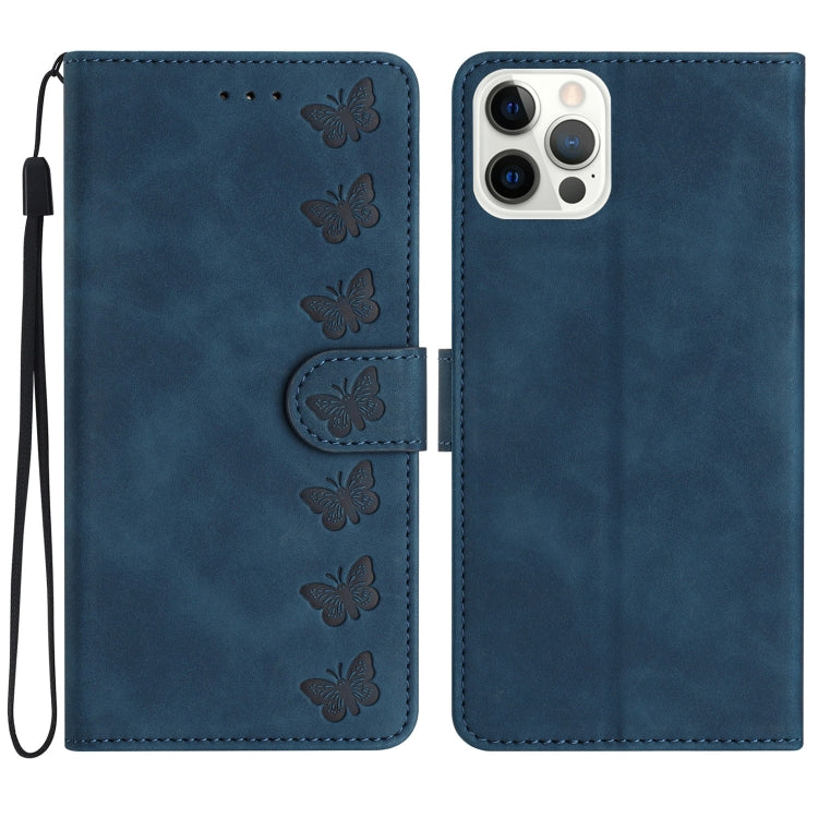 Seven Butterflies Embossed Leather Phone Case, For iPhone 15 Pro Max, For iPhone 15 Pro, For iPhone 15 Plus, For iPhone 15, For iPhone 14 Plus