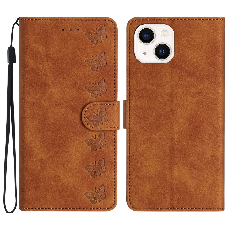 Seven Butterflies Embossed Leather Phone Case, For iPhone 15 Pro Max, For iPhone 15 Pro, For iPhone 15 Plus, For iPhone 15, For iPhone 14 Plus