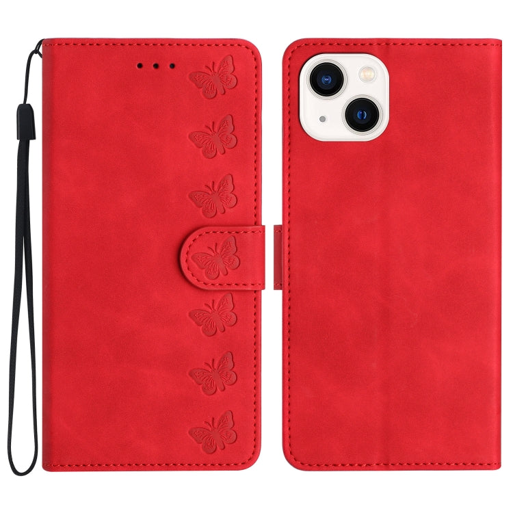 Seven Butterflies Embossed Leather Phone Case, For iPhone 15 Pro Max, For iPhone 15 Pro, For iPhone 15 Plus, For iPhone 15, For iPhone 14 Plus