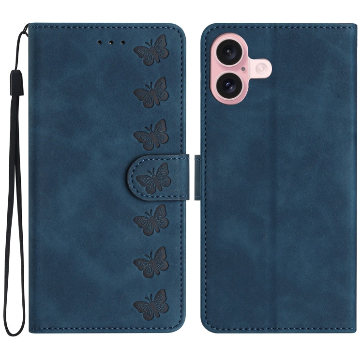 Seven Butterflies Embossed Leather Phone Case, For iPhone 16e, For iPhone 16 Pro Max, For iPhone 16 Pro, For iPhone 16 Plus, For iPhone 16