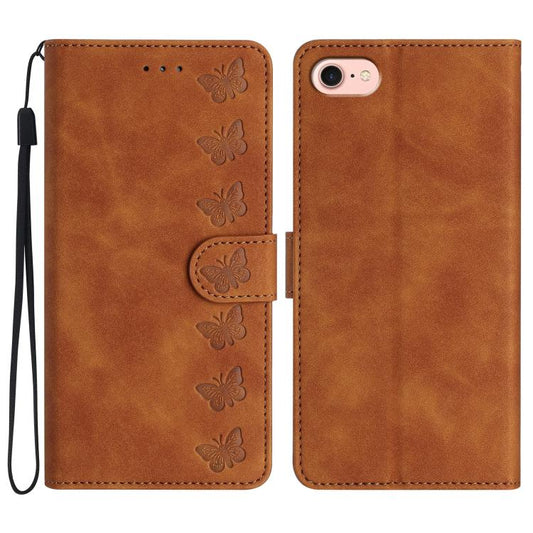 Seven Butterflies Embossed Leather Phone Case, For iPhone 16e, For iPhone 16 Pro Max, For iPhone 16 Pro, For iPhone 16 Plus, For iPhone 16