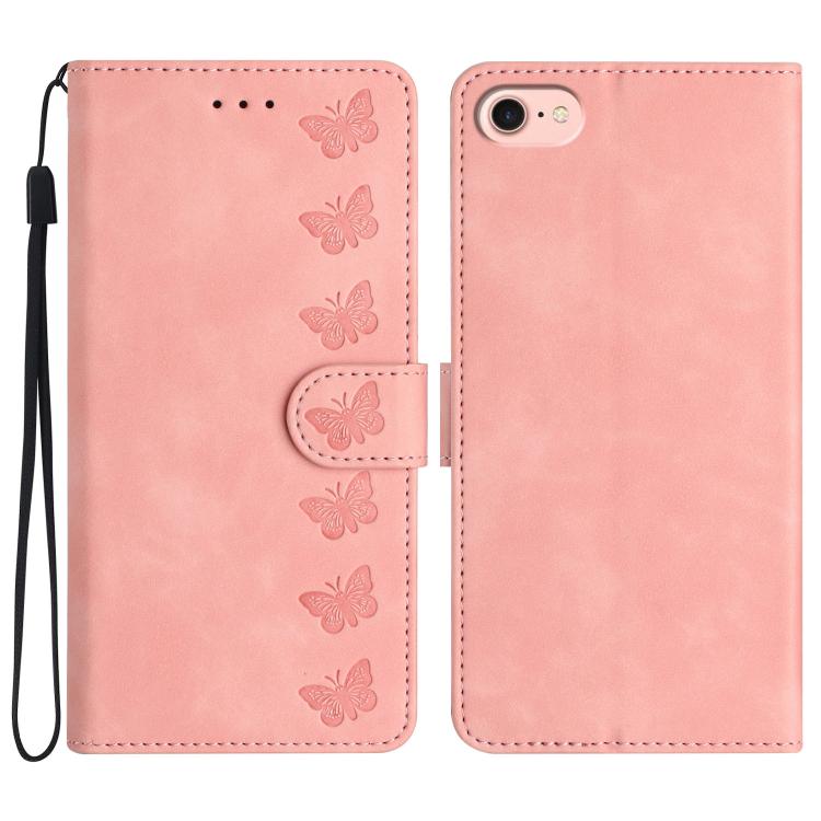 Seven Butterflies Embossed Leather Phone Case, For iPhone 16e, For iPhone 16 Pro Max, For iPhone 16 Pro, For iPhone 16 Plus, For iPhone 16