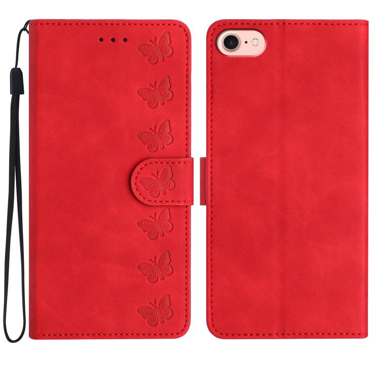 Seven Butterflies Embossed Leather Phone Case, For iPhone 16e, For iPhone 16 Pro Max, For iPhone 16 Pro, For iPhone 16 Plus, For iPhone 16