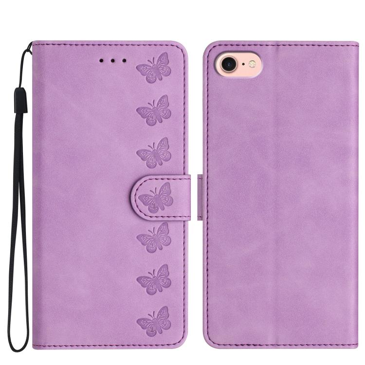 Seven Butterflies Embossed Leather Phone Case, For iPhone 16e, For iPhone 16 Pro Max, For iPhone 16 Pro, For iPhone 16 Plus, For iPhone 16