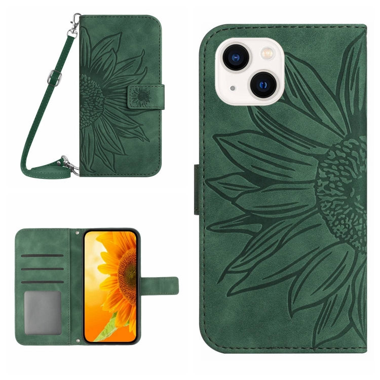 Skin Feel Sun Flower Embossed Flip Leather Phone Case with Lanyard, For iPhone 15 Pro, For iPhone 15 Plus, For iPhone 15