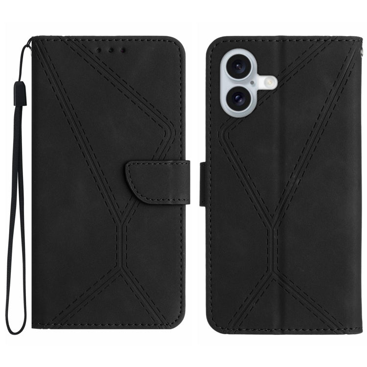 Stitching Embossed Leather Phone Case, For iPhone 16 Pro Max, For iPhone 16 Pro, For iPhone 16 Plus, For iPhone 16, iPhone 16e