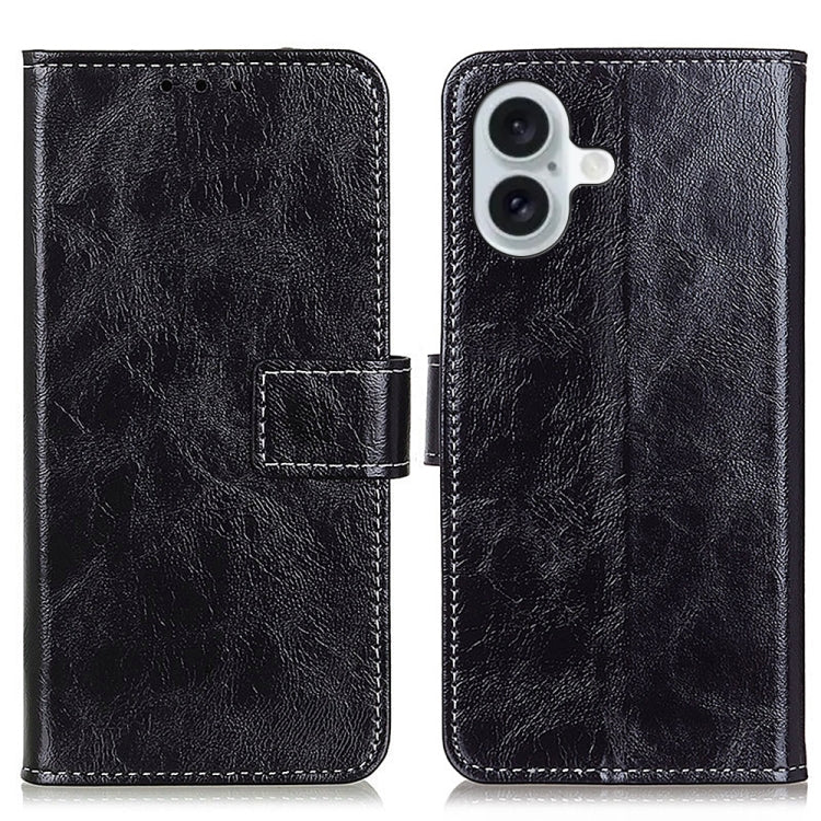 Retro Crazy Horse Texture Horizontal Flip Leather Phone Case, For iPhone 16 Pro Max, For iPhone 16 Pro, For iPhone 16 Plus, For iPhone 16, iPhone 16e, For iPhone 15 Pro Max