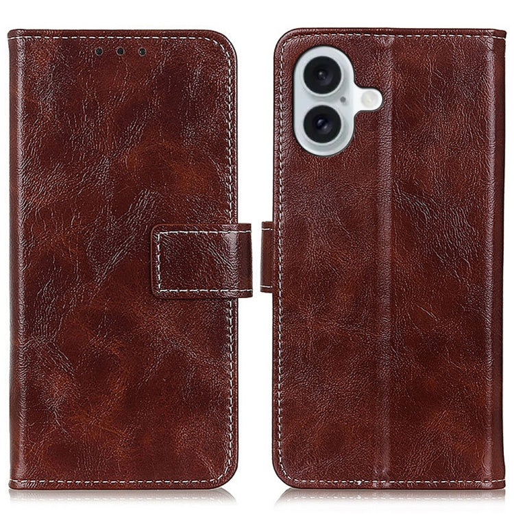 Retro Crazy Horse Texture Horizontal Flip Leather Phone Case, For iPhone 16 Pro Max, For iPhone 16 Pro, For iPhone 16 Plus, For iPhone 16, iPhone 16e, For iPhone 15 Pro Max