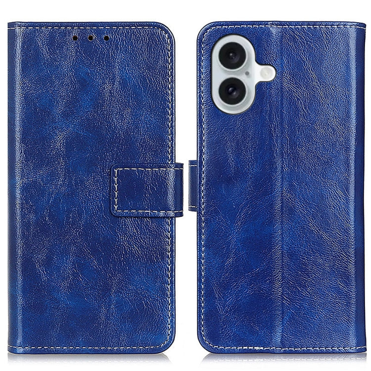 Retro Crazy Horse Texture Horizontal Flip Leather Phone Case, For iPhone 16 Pro Max, For iPhone 16 Pro, For iPhone 16 Plus, For iPhone 16, iPhone 16e, For iPhone 15 Pro Max