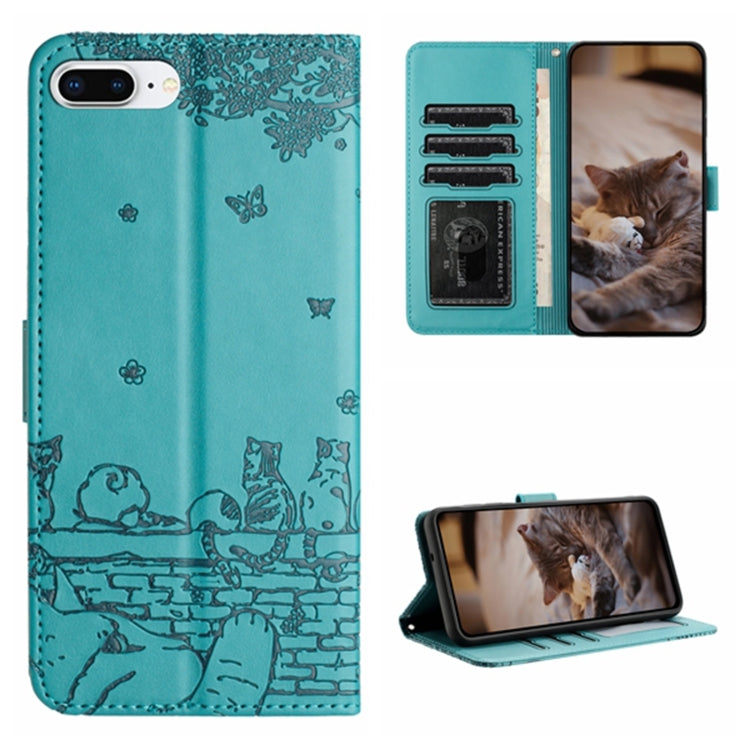 Cat Embossing Pattern Leather Phone Case with Lanyard, For iPhone XS Max, For iPhone X, For iPhone 7 Plus / 8 Plus