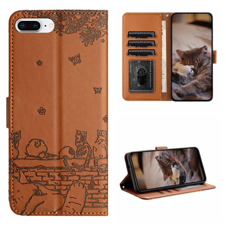 Cat Embossing Pattern Leather Phone Case with Lanyard, For iPhone XS Max, For iPhone X, For iPhone 7 Plus / 8 Plus