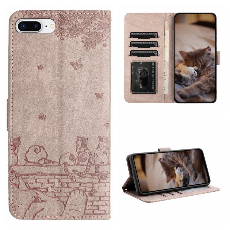 Cat Embossing Pattern Leather Phone Case with Lanyard, For iPhone XS Max, For iPhone X, For iPhone 7 Plus / 8 Plus