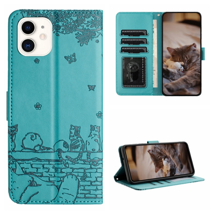 Cat Embossing Pattern Leather Phone Case with Lanyard, For iPhone 12, For iPhone 12 Pro Max, For iPhone 12 mini, For iPhone 11 Pro Max, For iPhone 11, For iPhone 11 Pro