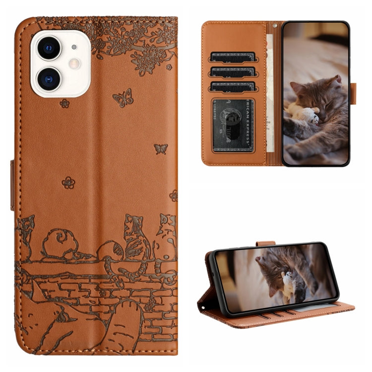 Cat Embossing Pattern Leather Phone Case with Lanyard, For iPhone 12, For iPhone 12 Pro Max, For iPhone 12 mini, For iPhone 11 Pro Max, For iPhone 11, For iPhone 11 Pro