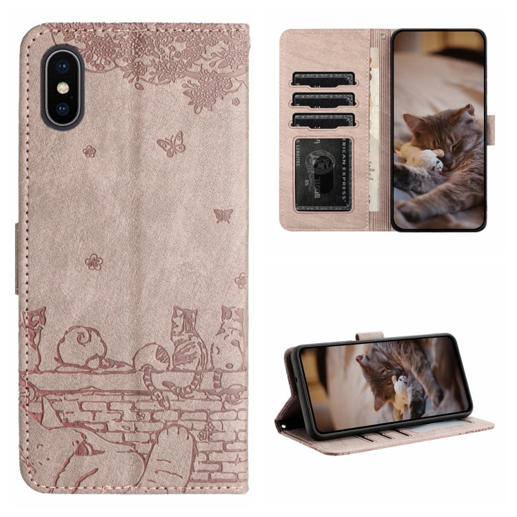 Cat Embossing Pattern Leather Phone Case with Lanyard, For iPhone XS Max, For iPhone X, For iPhone 7 Plus / 8 Plus