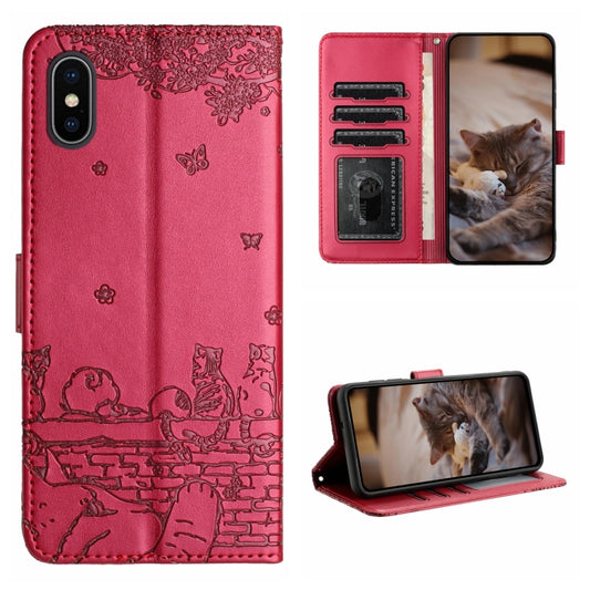 Cat Embossing Pattern Leather Phone Case with Lanyard, For iPhone XS Max, For iPhone X, For iPhone 7 Plus / 8 Plus