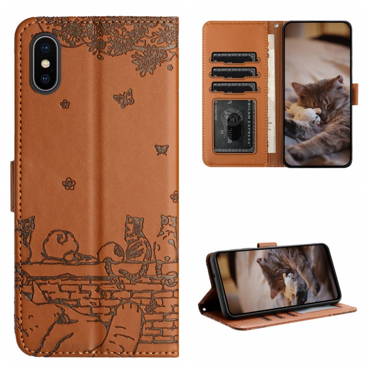 Cat Embossing Pattern Leather Phone Case with Lanyard, For iPhone XS Max, For iPhone X, For iPhone 7 Plus / 8 Plus