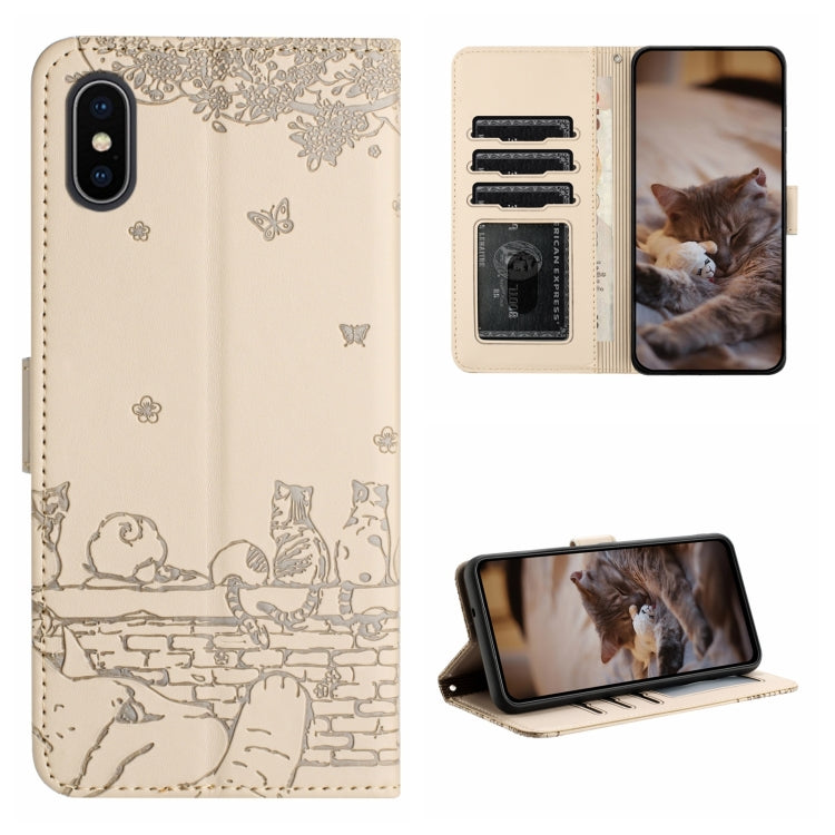 Cat Embossing Pattern Leather Phone Case with Lanyard, For iPhone XS Max, For iPhone X, For iPhone 7 Plus / 8 Plus