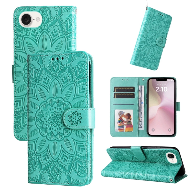 Embossed Sunflower Leather Phone Case, For iPhone 16 Pro Max, For iPhone 16 Pro, For iPhone 16 Plus, For iPhone 16, For iPhone 16e, For iPhone 15 Pro Max