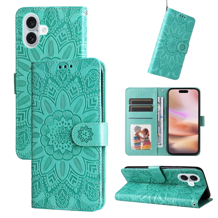 Embossed Sunflower Leather Phone Case, For iPhone 16 Pro Max, For iPhone 16 Pro, For iPhone 16 Plus, For iPhone 16, For iPhone 16e, For iPhone 15 Pro Max