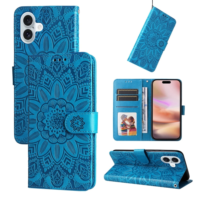 Embossed Sunflower Leather Phone Case, For iPhone 16 Pro Max, For iPhone 16 Pro, For iPhone 16 Plus, For iPhone 16, For iPhone 16e, For iPhone 15 Pro Max