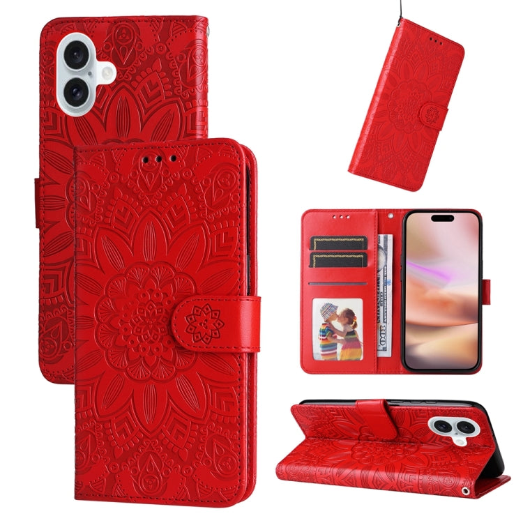 Embossed Sunflower Leather Phone Case, For iPhone 16 Pro Max, For iPhone 16 Pro, For iPhone 16 Plus, For iPhone 16, For iPhone 16e, For iPhone 15 Pro Max