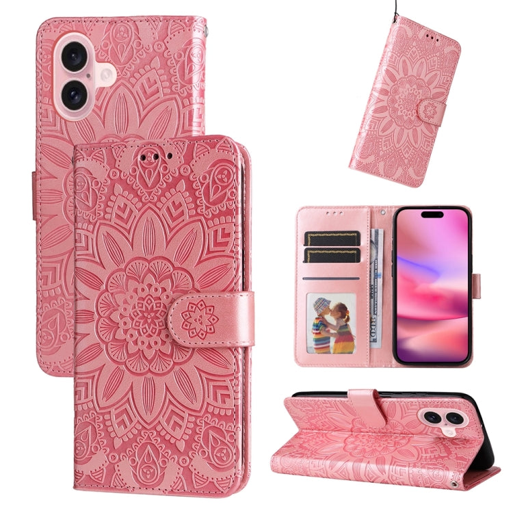 Embossed Sunflower Leather Phone Case, For iPhone 16 Pro Max, For iPhone 16 Pro, For iPhone 16 Plus, For iPhone 16, For iPhone 16e, For iPhone 15 Pro Max