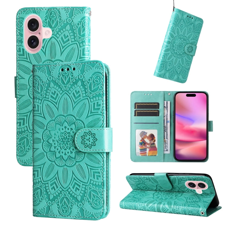 Embossed Sunflower Leather Phone Case, For iPhone 16 Pro Max, For iPhone 16 Pro, For iPhone 16 Plus, For iPhone 16, For iPhone 16e, For iPhone 15 Pro Max