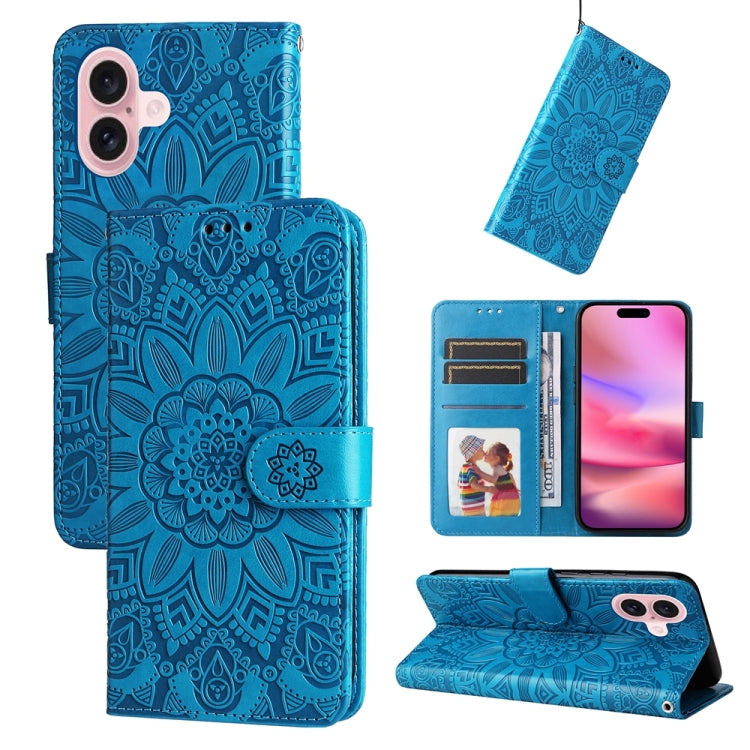 Embossed Sunflower Leather Phone Case, For iPhone 16 Pro Max, For iPhone 16 Pro, For iPhone 16 Plus, For iPhone 16, For iPhone 16e, For iPhone 15 Pro Max