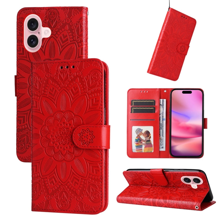 Embossed Sunflower Leather Phone Case, For iPhone 16 Pro Max, For iPhone 16 Pro, For iPhone 16 Plus, For iPhone 16, For iPhone 16e, For iPhone 15 Pro Max