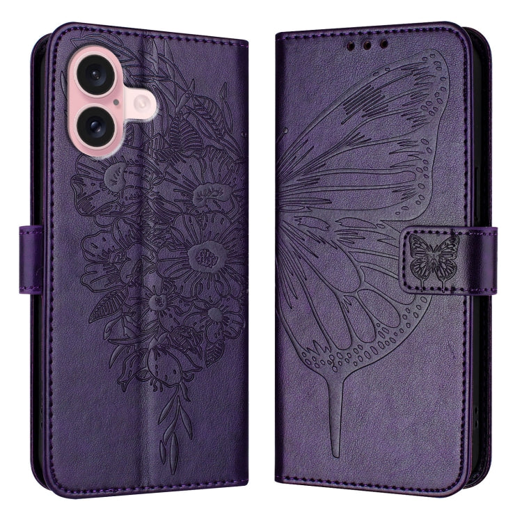 Embossed Butterfly Leather Phone Case, For iPhone 16 Pro Max, For iPhone 16 Pro, For iPhone 16 Plus, For iPhone 16