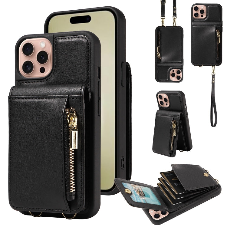 Crossbody Lanyard Zipper Wallet Leather Phone Case, For iPhone 16 Pro Max, For iPhone 16 Pro, For iPhone 16 Plus, For iPhone 16, For iPhone 15 Pro Max, For iPhone 15 Pro