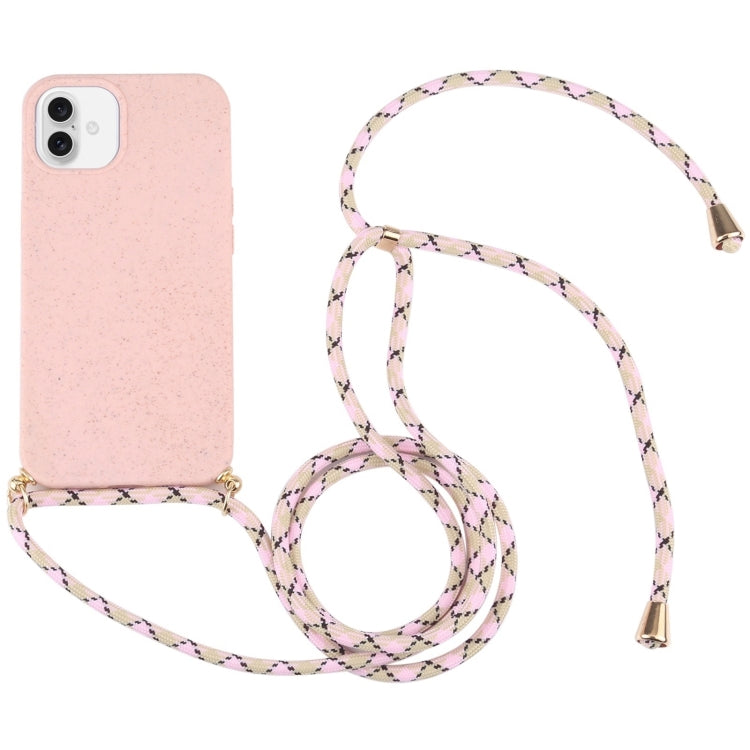 Wheat Straw TPU Shockproof Phone Case with Neck Lanyard, For iPhone 16 Pro Max, For iPhone 16 Pro, For iPhone 16 Plus, For iPhone 16