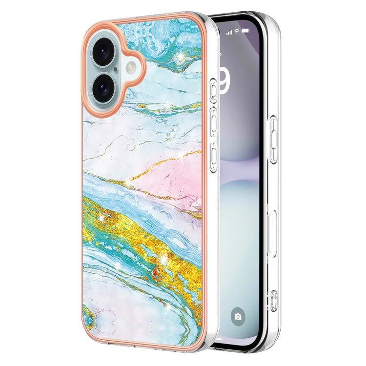 Electroplating Marble Pattern Dual-side IMD TPU Shockproof Phone Case, For iPhone 16 Pro Max, For iPhone 16 Pro, For iPhone 16 Plus, For iPhone 16, For iPhone 15 Pro Max