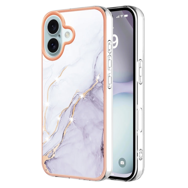 Electroplating Marble Pattern Dual-side IMD TPU Shockproof Phone Case, For iPhone 16 Pro Max, For iPhone 16 Pro, For iPhone 16 Plus, For iPhone 16, For iPhone 15 Pro Max