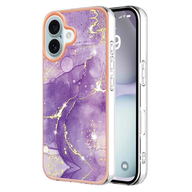 Electroplating Marble Pattern Dual-side IMD TPU Shockproof Phone Case, For iPhone 16 Pro Max, For iPhone 16 Pro, For iPhone 16 Plus, For iPhone 16, For iPhone 15 Pro Max