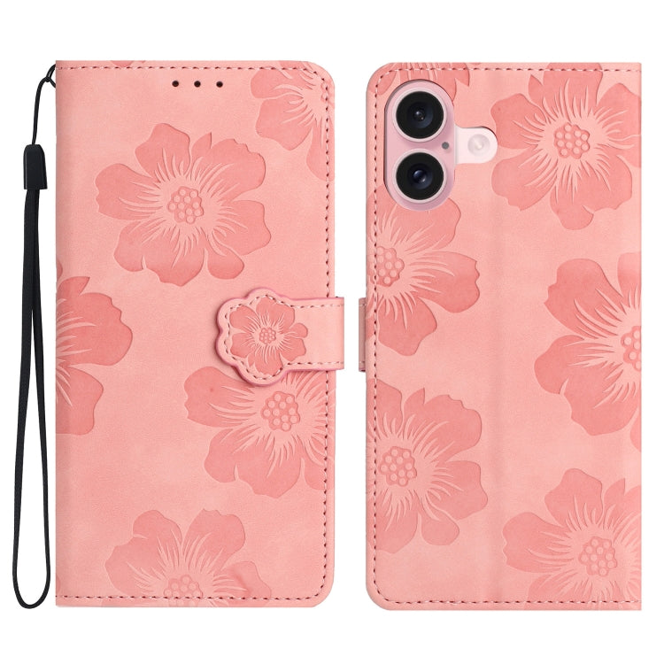 Flower Embossing Pattern Leather Phone Case, For iPhone 16e, For iPhone 16 Pro Max, For iPhone 16 Pro, For iPhone 16 Plus, For iPhone 16, For iPhone 15 Pro Max